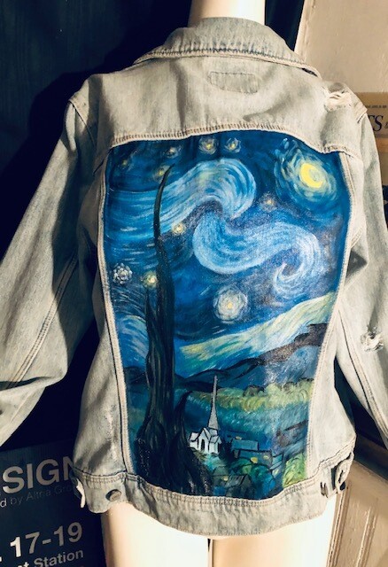 SOLD..Starry Night Hand painted Blue Jean Denim Jackets by Nicola Merriman SOLD..Starry Night Hand painted Blue Jean Denim Jackets by Nicola Merriman