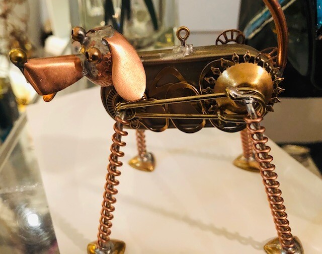 SOLD! Hand constructed metal Doggie- ​ brass copper found objects by Don Rea ​ SOLD! Hand constructed metal Doggie- ​ brass copper found objects by Don Rea ​