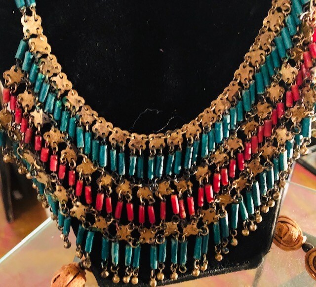 !!SOLD ,,Egyptian faeance beaded brass multi linked Cleopatra necklace !!SOLD ,,Egyptian faeance beaded brass multi linked Cleopatra necklace