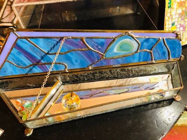 SOLD !!  Blue wave Stained Glass boxes by John Best