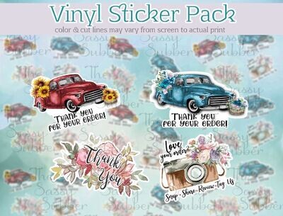 Vinyl Sticker Pack Packaging Stickers Trucks and Florals