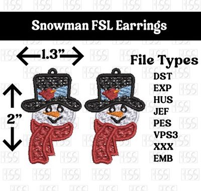 FSL Snowman Earrings Digital File