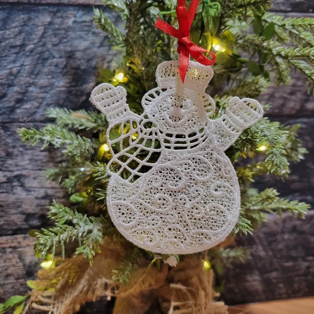 Finished FSL All White Snowman Ornament