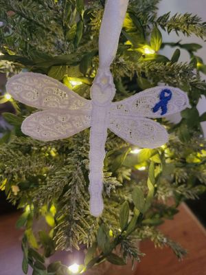 Finished FSL Awareness Ribbon Dragon Fly Ornament