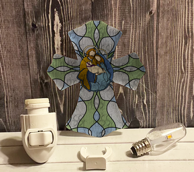 Stained Glass Nativity Cross