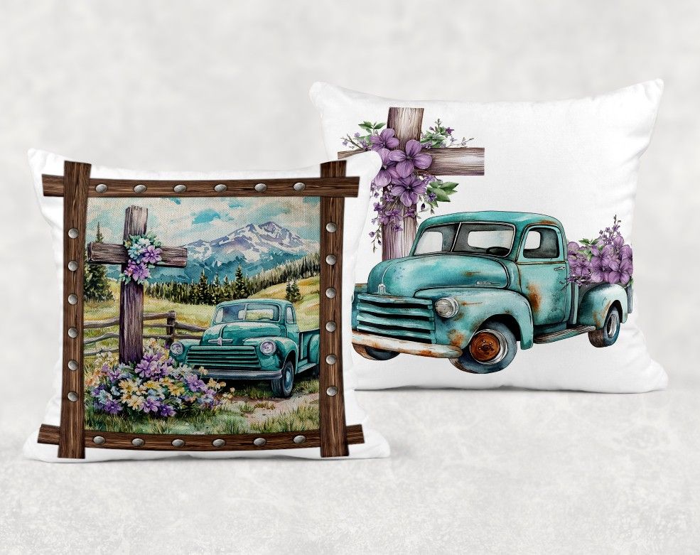 The Old Rugged Cross Teal truck and Purple Floral Bundle
