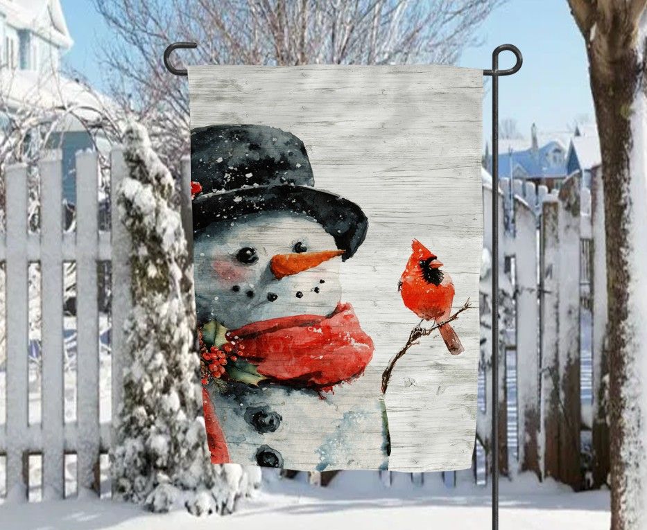 Snowman and Cardinal Flag  Sublimation Design