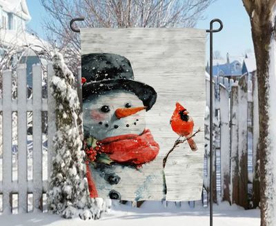 Snowman and Cardinal Flag  Sublimation Design