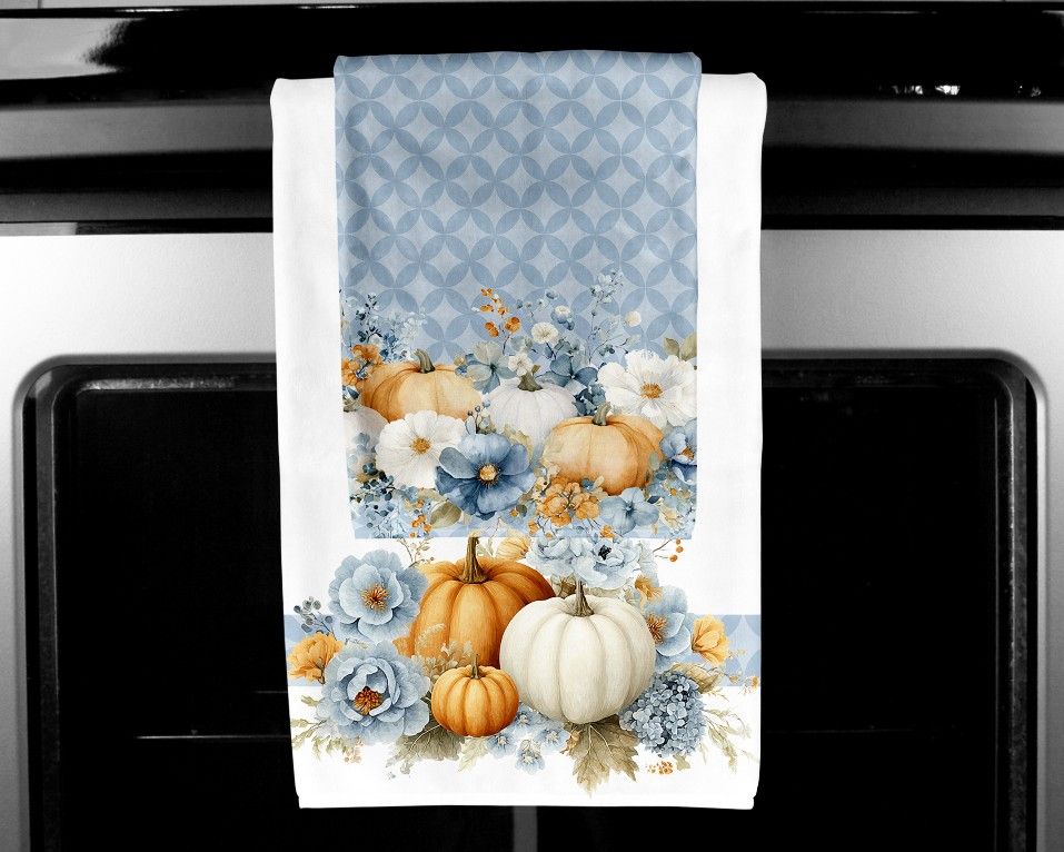 Blue and Orange Fall Floral towel set Digital Design