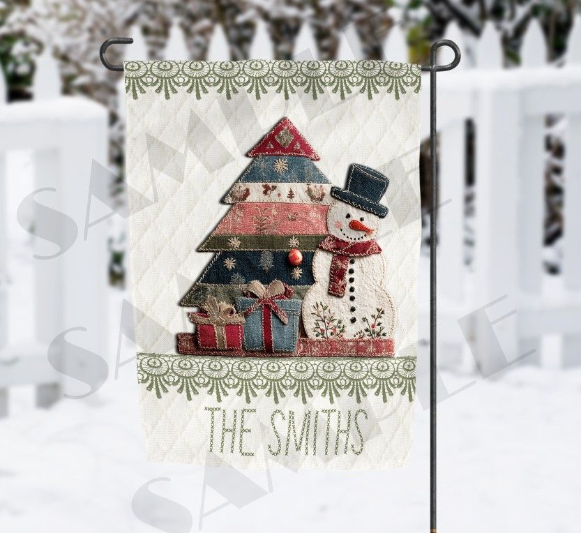 Patchwork Snowman and Tree  Sublimation Design