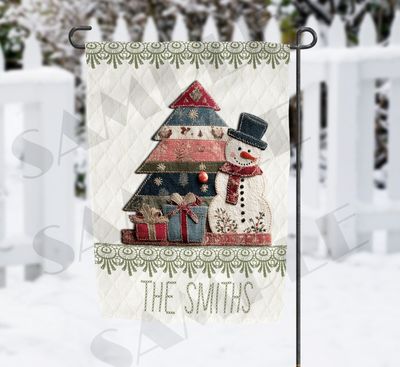 Patchwork Snowman and Tree  Sublimation Design