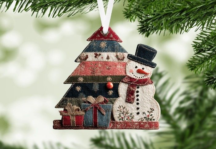 Patchwork Snowman and Tree Ornament Sublimation and Laser File