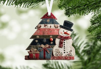 Patchwork Snowman and Tree Ornament Sublimation and Laser File