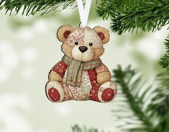 Patchwork Teddy Bear Ornament Sublimation and Laser File