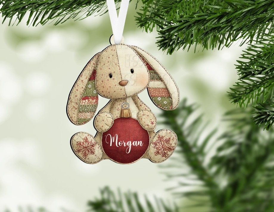 Patchwork Bunny Ornament Sublimation and Laser File