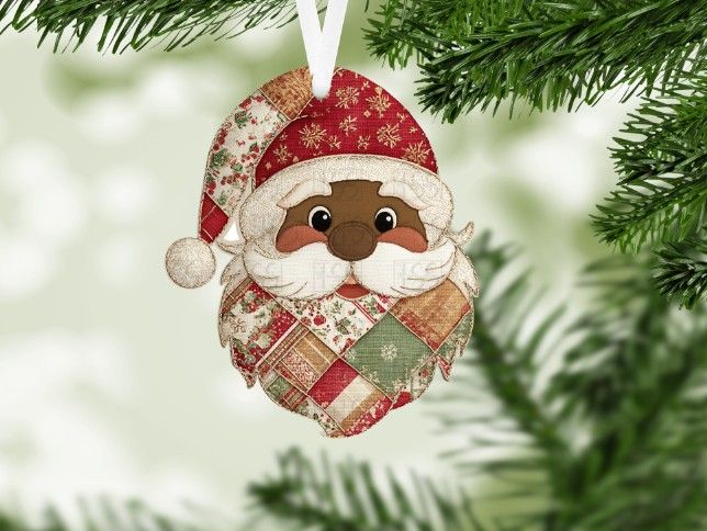 Patchwork Santa Dark Skin Ornament Sublimation and Laser File