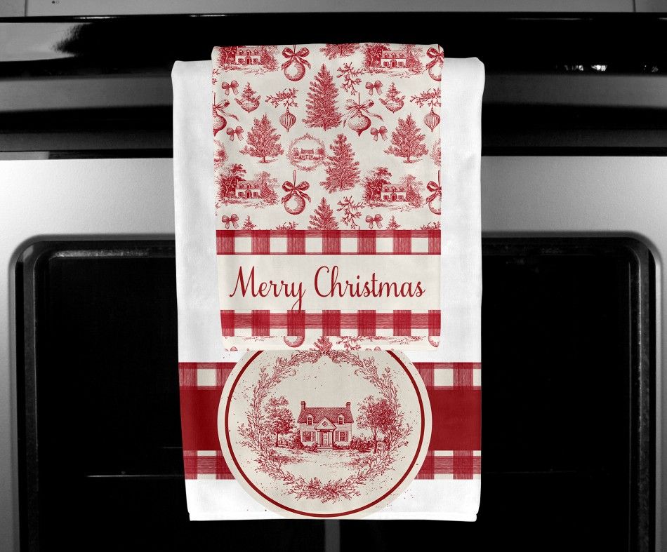 Christmas Toile Towel set  Digital Design