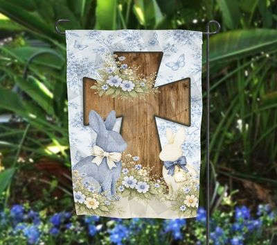 Cross and  Bunnies in Blue Sublimation Design