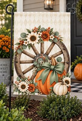 Fall Wagon Wheel Garden Flag  Sublimation Design