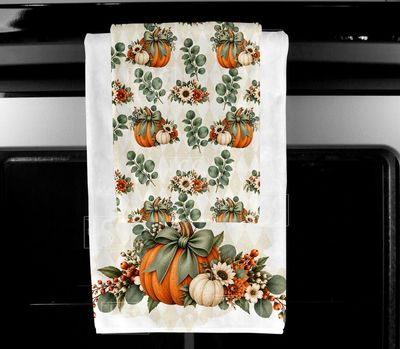 Pumpkin  and Sage Fall Floral towel set Digital Design