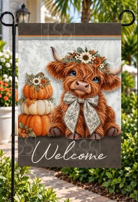 Highland Cow and Pumpkin Garden Flag  Sublimation Design
