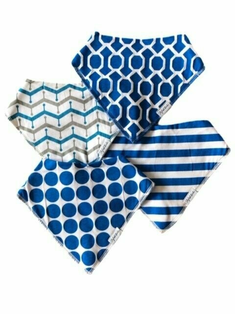 Set of 4 Blue Design Baby Dribble Proof Bandana Bibs