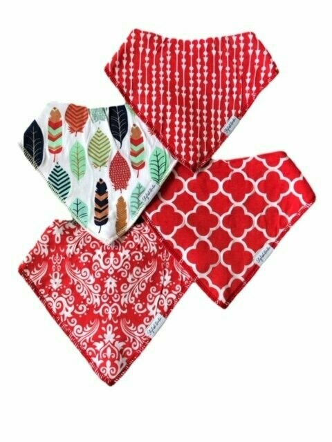 Set of 4 Red Design Baby Dribble Proof Bib set
