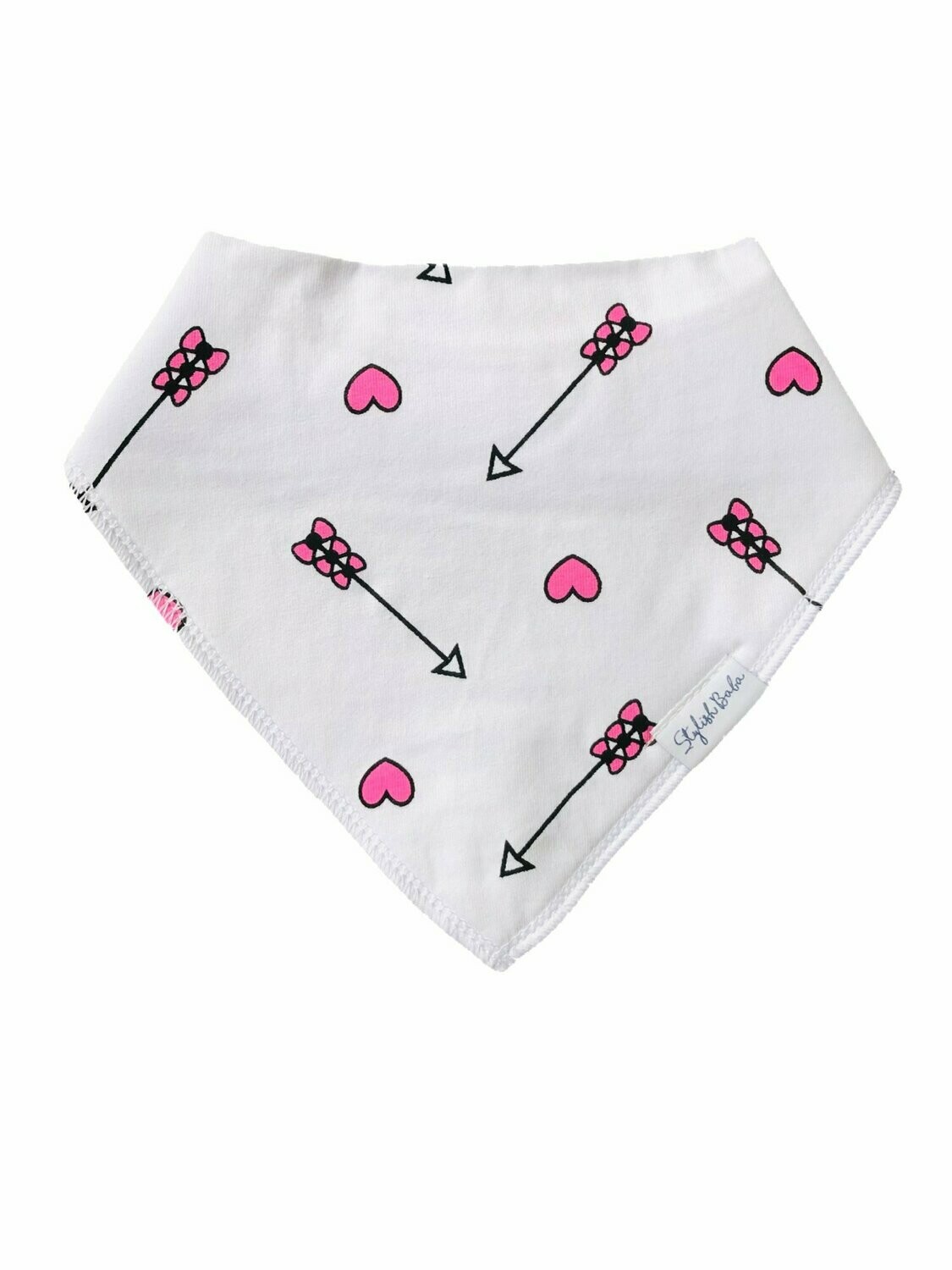 Arrows & Hearts Secure Clip Bib - Dribble Proof Bandana Bib