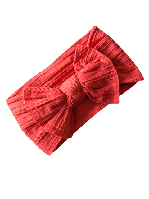 Coral Twisted Cable Knot Bow  Baby Headband Design