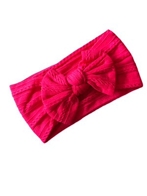 Bright Pink Twisted Cable Knot Bow Baby Headband Design