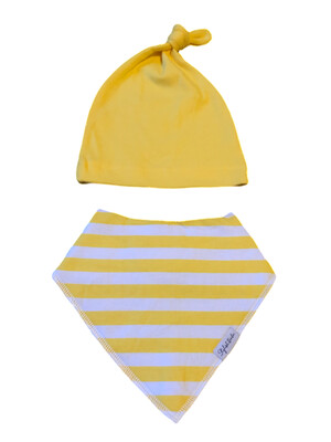 Yellow Stripe Dribble Proof Bib & Knotted Beanie Hat