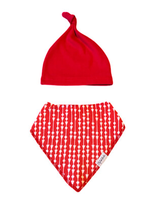 Red Line Drool Proof Bandana Bib & Knotted Beanie Hat