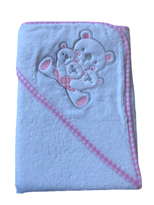 Pink Bear Baby Hooded Towel