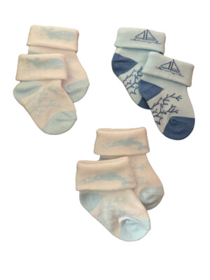 Infants Set of 3 Blue Boat Socks