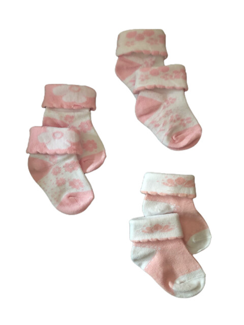 Infants Pink Flower Socks -  3 Pack