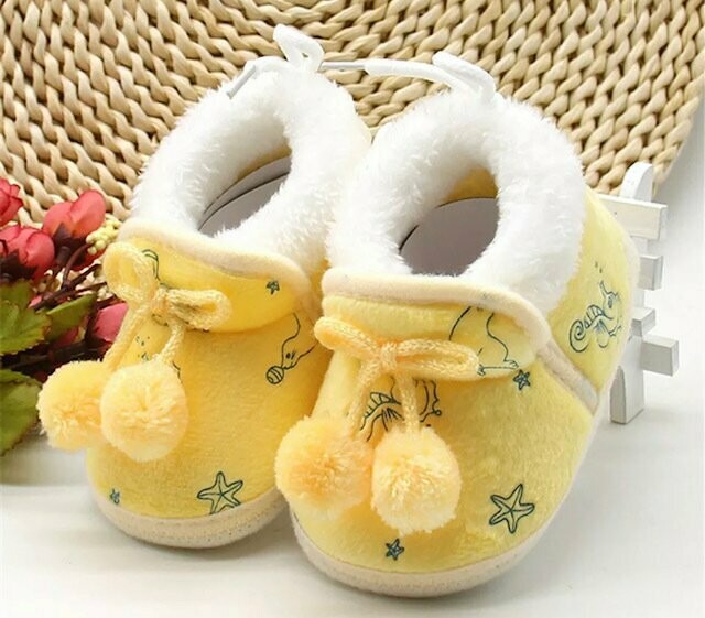 Cosy Yellow Baby Slippers, Size: 0-6 months - Baby Sole 10.5cm