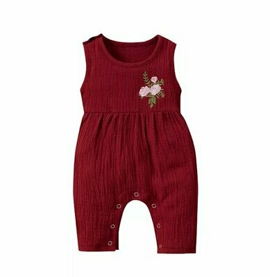 Wine Flower Embroidered Baby Jumpsuit