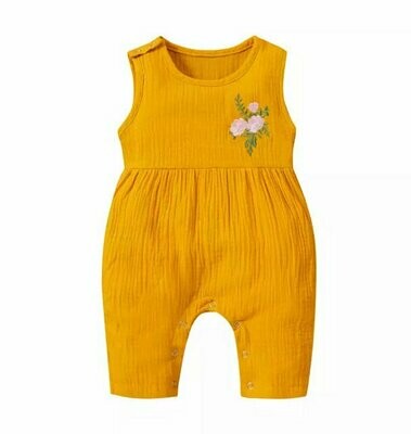 Mustard Yellow Flower Embroidered Jumpsuit