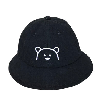 Black Embroidered Teddy Sun Hat