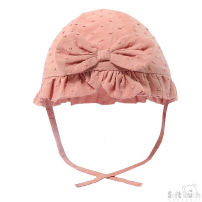 Salmon Pink Dotty Bow Sun Hat