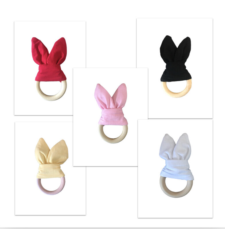 Bunny Ears Wooden Teether Ring