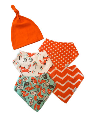 Stylish Fox Bandana Bibs & Orange Beanie Hat