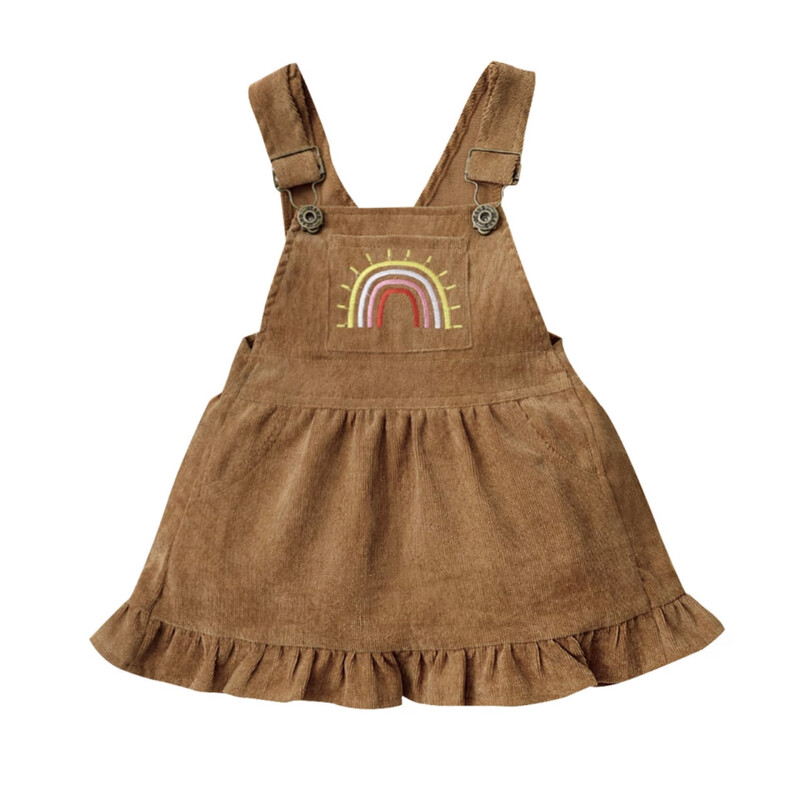 Brown corduroy Embroidered Rainbow Dress Brown corduroy Embroidered Rainbow Dress