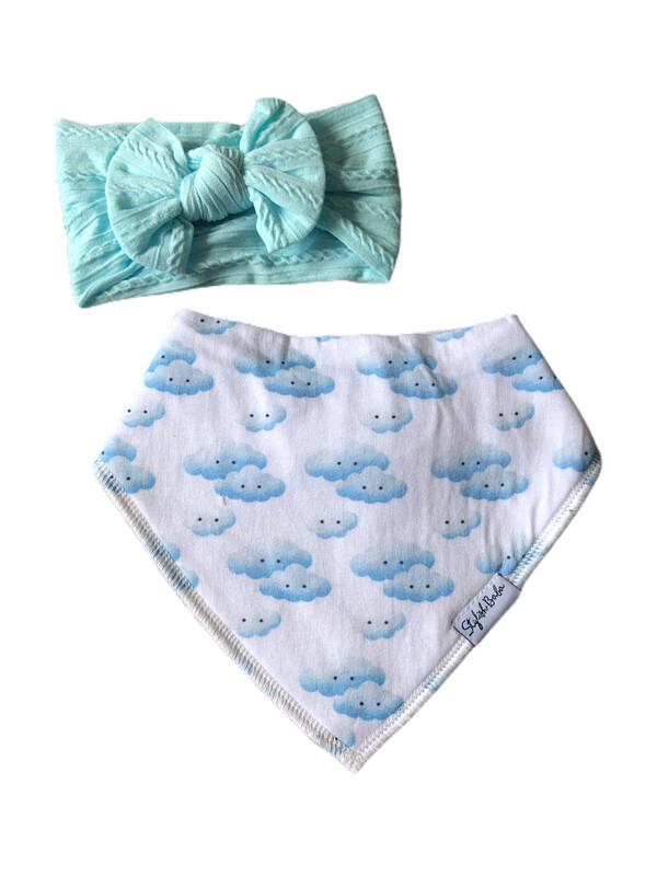 Blue Cloud Baby Bib & Knot bow Headband 