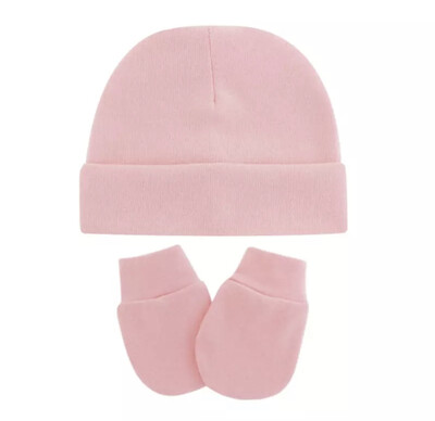 Baby Pink Cotton Hat & Mittens Set