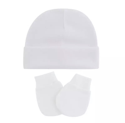 Baby White Cotton Hat & Mittens Set