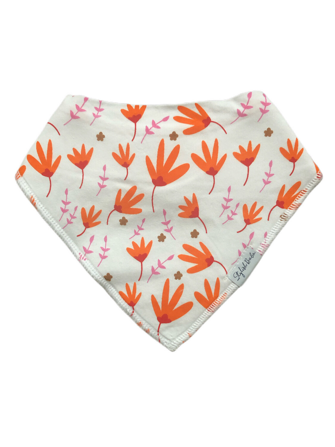 Orange & Pink Flowers Baby Bib, Organic Cotton Bib