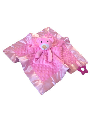 Pink Teddy Bear Comforter With Teether Ring (Personalised)
