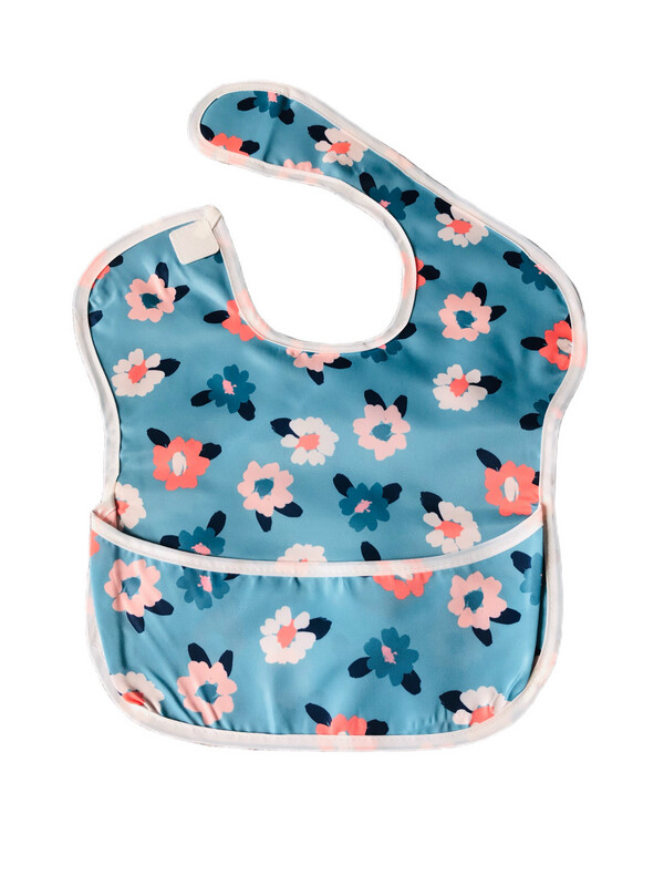 Blue Flower Waterproof Baby Feeding Bib