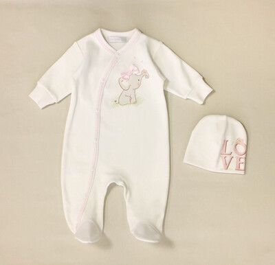 Elephant Pink Bow Tie Babygrow & Hat Set